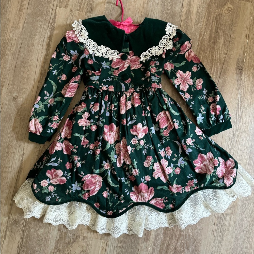 Vintage girls dress 1980s 90s  vintage floral dress holiday dress 4 4T